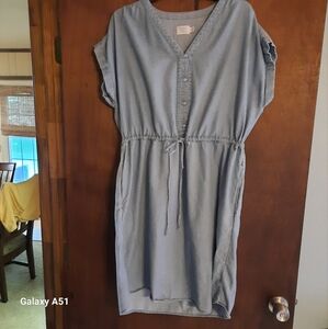 Denim look dress with pockets